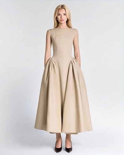 The Faye Signature Sculpted Midi Dress -Beige