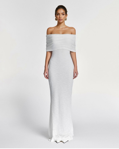 The Faye Off-Shoulder White Maxi Dress
