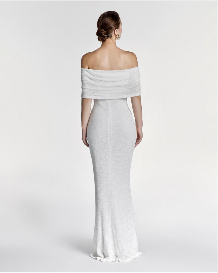The Faye Off-Shoulder White Maxi Dress