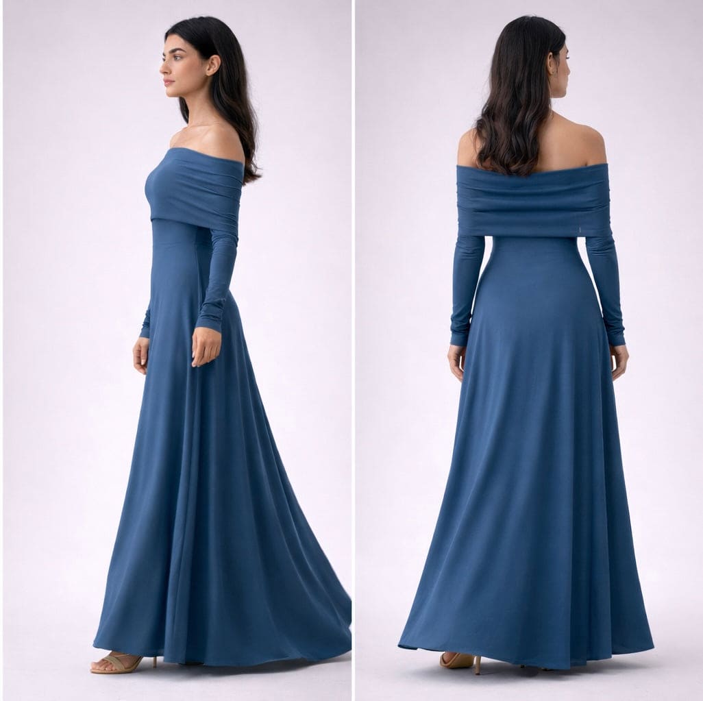 Faye off shoulder maxi dress (tencel stretch) - Teal - FAYE by Fashionist 