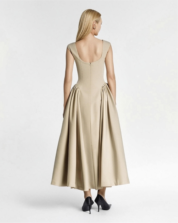 The Faye Signature Sculpted Midi Dress -Beige