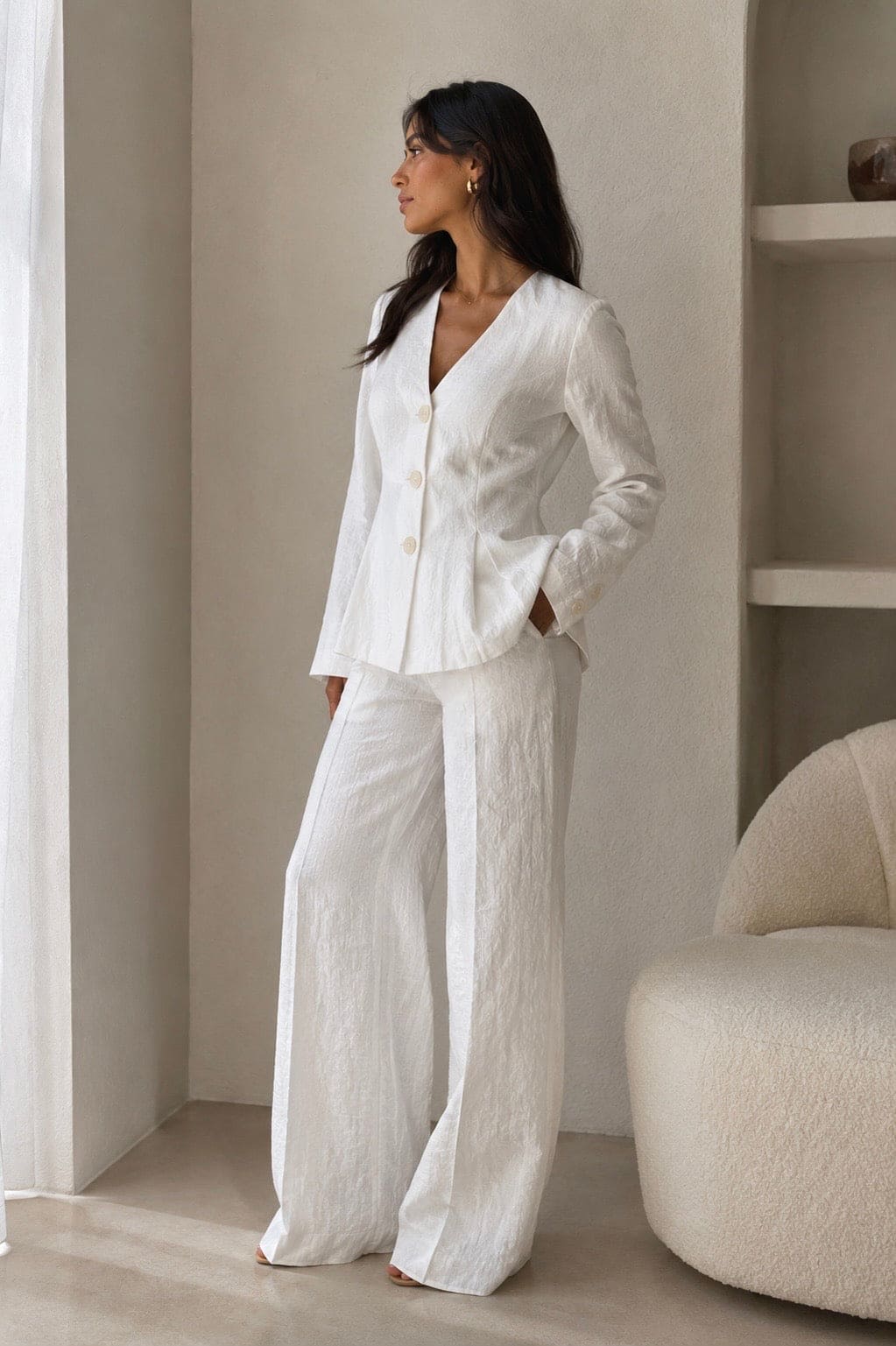 Essential linen set - white - FAYE by Fashionist 