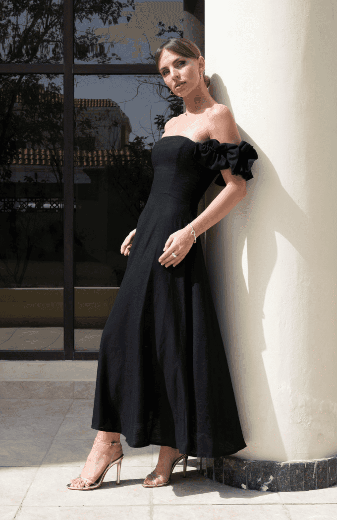 Black Linen Midi Dress