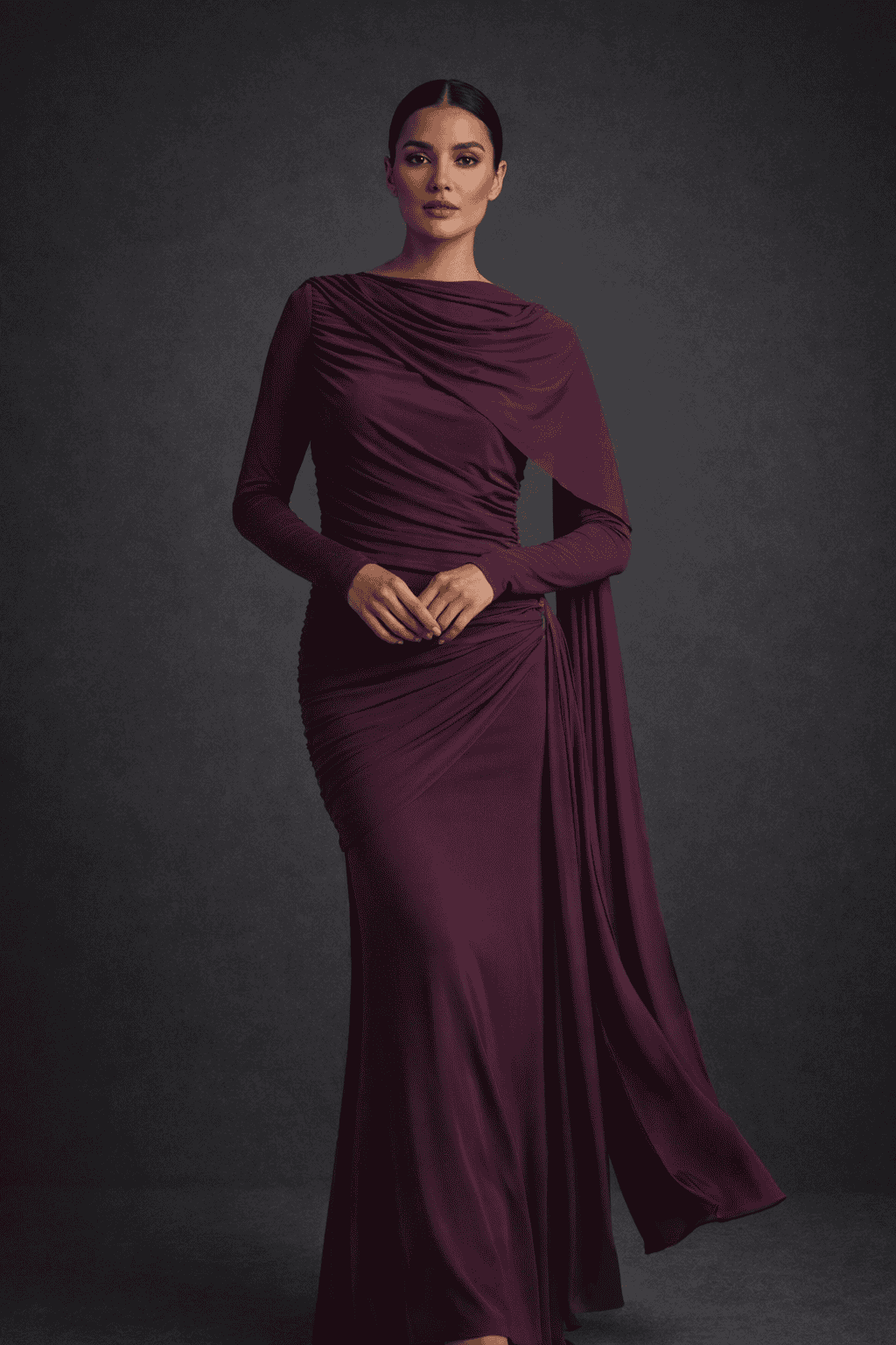 Faye drapped maxi dress (tencel stretch) - plum - FAYE by Fashionist 