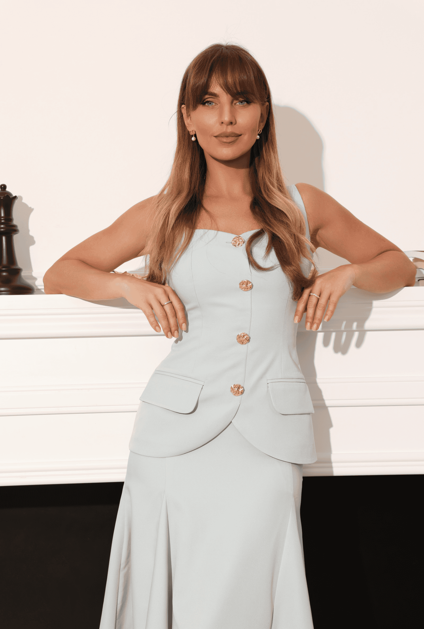 Elegant Lola Matching Blue Skirt and Top Set