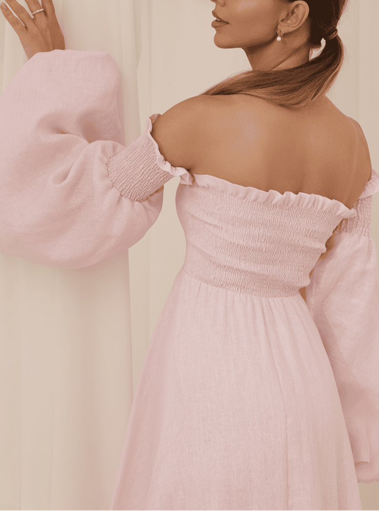 Faye LINEN Light Pink Maxi Dress Online | FAYE Faye LINEN Light Pink Maxi Dress Online | FAYE