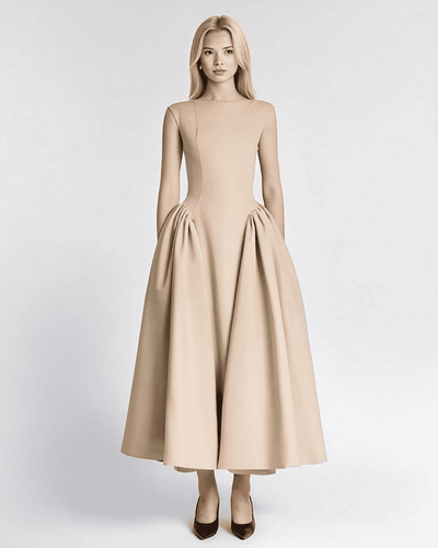 Faye Signature Fit and Flare Dress in Beige