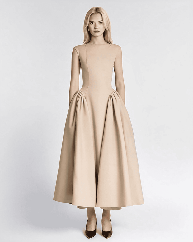 Faye Signature Fit and Flare Dress in Beige