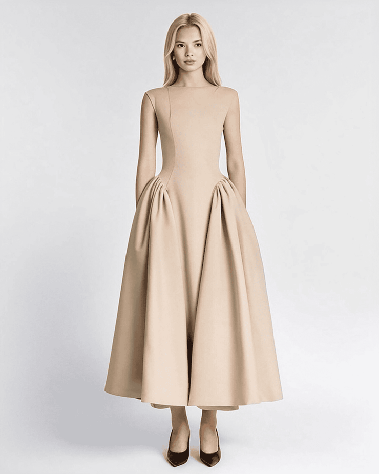 Faye Signature Fit and Flare Dress in Beige