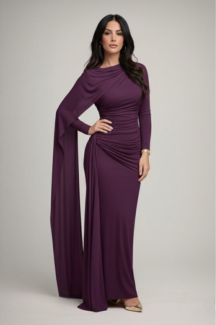 Faye drapped maxi dress (tencel stretch) - plum - FAYE by Fashionist 