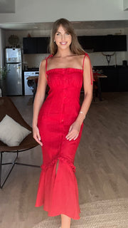 NATALIE RED MIDI DRESS