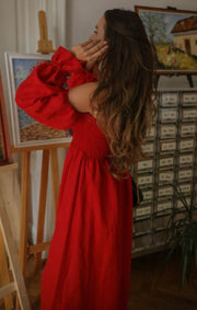 Nessa Modern Red Midi Dress for Ladies