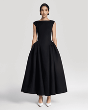 The Faye Signature Sculpted Black Midi Dress for Sale