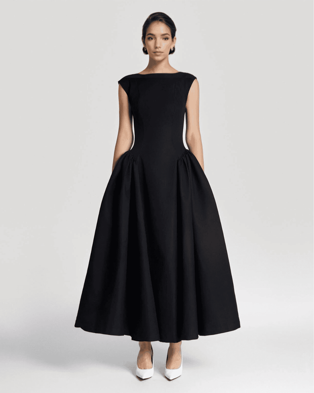 The Faye Signature Sculpted Black Midi Dress for Sale