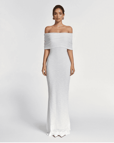 The Faye White Off the Shoulder Maxi Dress​