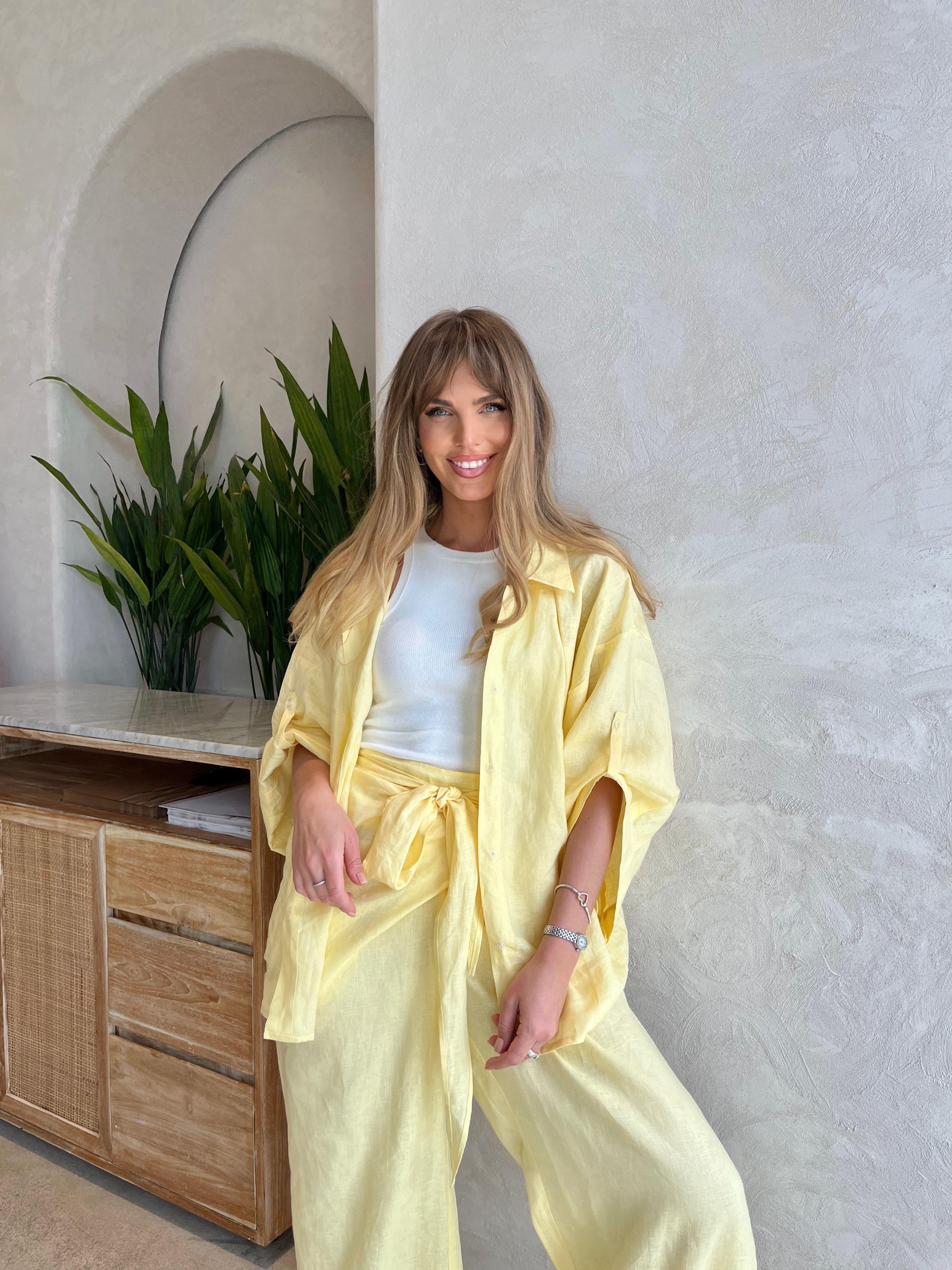 Yellow Linen Set Womens