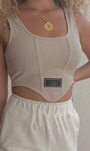 Beige Sleeveless Crop Top for Women