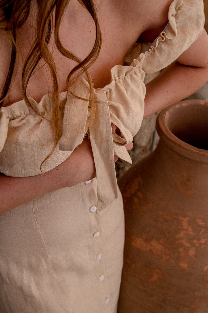 Carmen Midi Dress in Nude - Fashionist