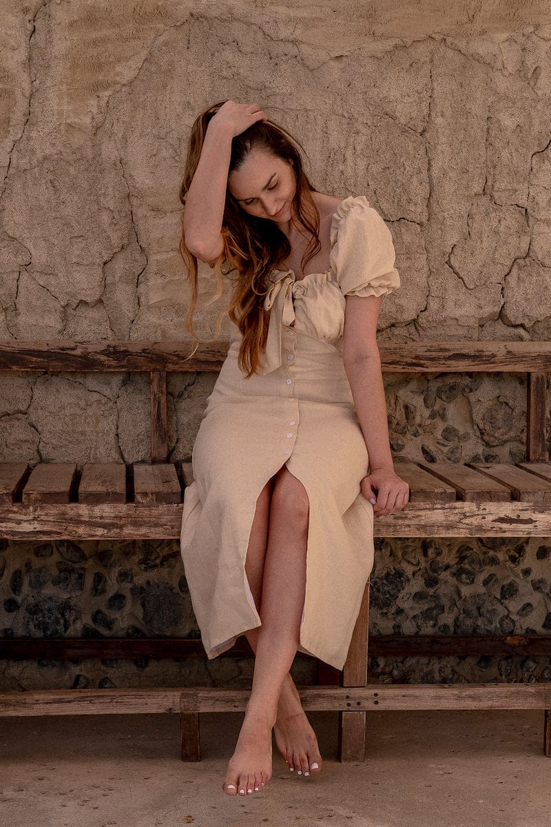 Carmen Midi Dress in Nude - Fashionist