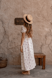 Rosaline Linen Lavender Flowers Midi Dress - Fashionist