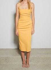Cancun Midi tangerine fitted bodycon dress | FASHIONIST - Fashionist