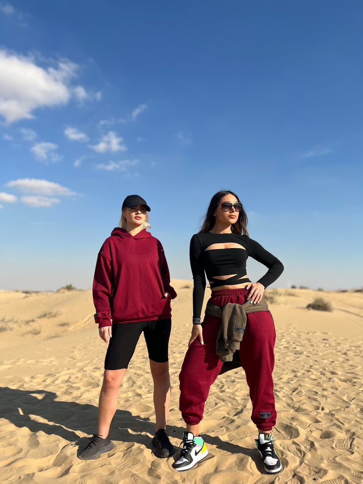 Essential Black Long Sleeve Crop Top with Waist Strings