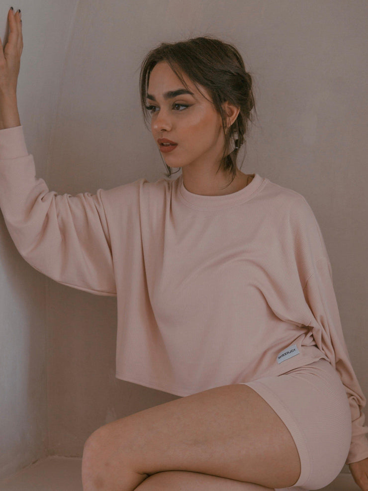 Long Sleeve Pink Womens Crop Sweatshirt