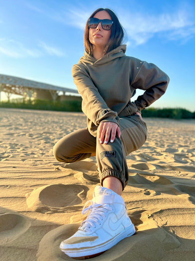 Olive Fleece Oversized Hoodie with Eyelets Online