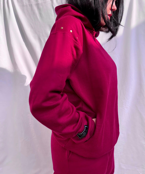 Oversized maroon hoodie with shoulder EYELETS
