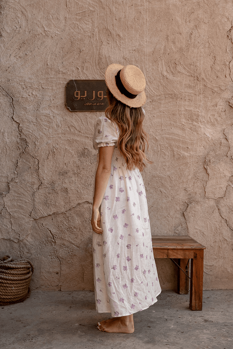 Rosaline Linen Lavender Flowers Midi Dress for Women