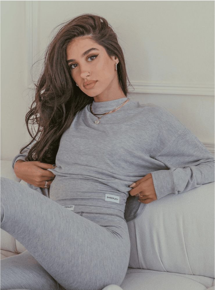 Crop sweatshirt GREY - rib cotton - Fashionist