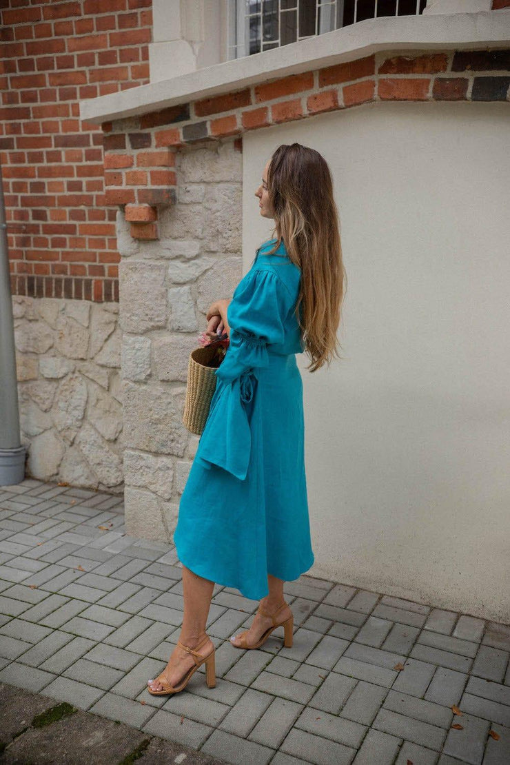 bow tie wrap midi dress