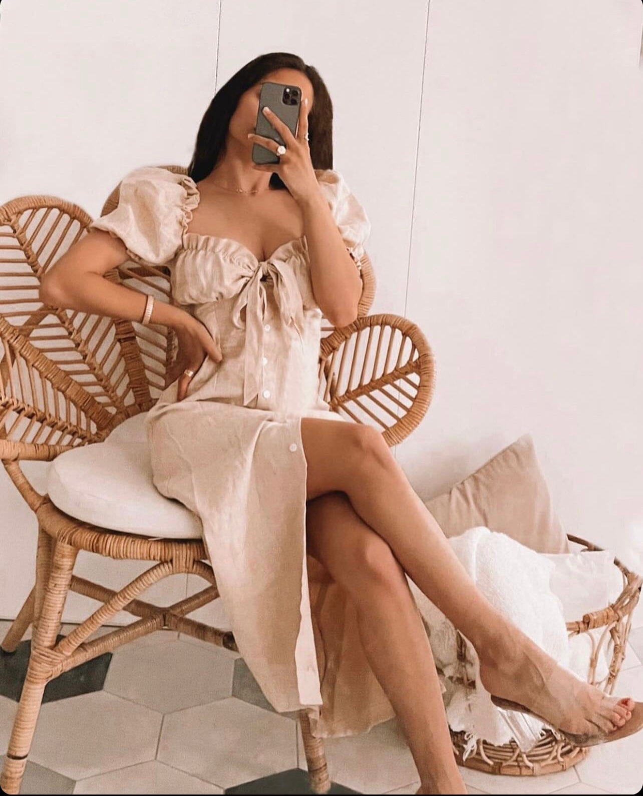 Carmen Midi Dress in Nude - Fashionist