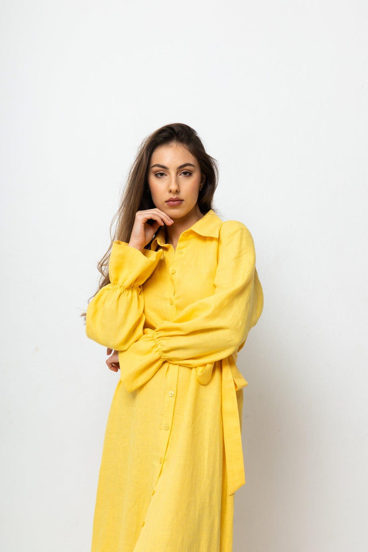 ladies yellow maxi shirt dress